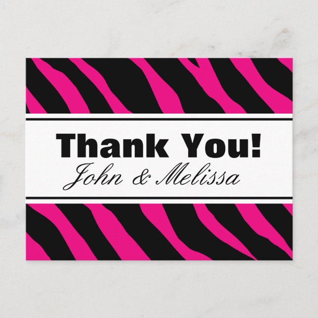 Thank you postcards with hot pink zebra stripes (Front)