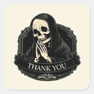 'THANK YOU - PRAYING SKULL' SQUARE STICKER