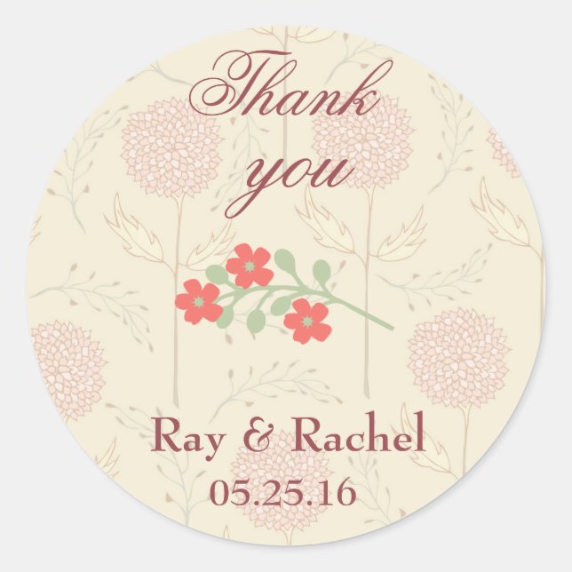 Thank you Pretty floral Classic Round Sticker (Front)
