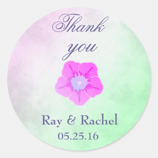 Thank You Pretty Purple Flower Classic Round Sticker (Front)