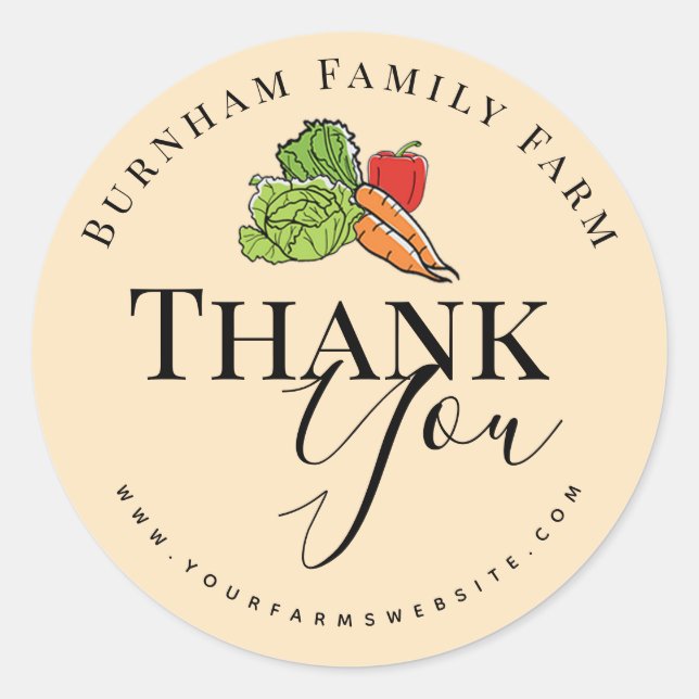 Thank You | Produce Vegetable Farm Classic Round Sticker (Front)