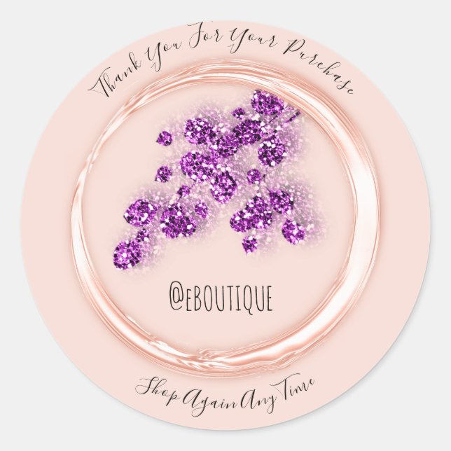 Thank You Purchase Rose Please Shop Again Glitter Classic Round Sticker (Front)