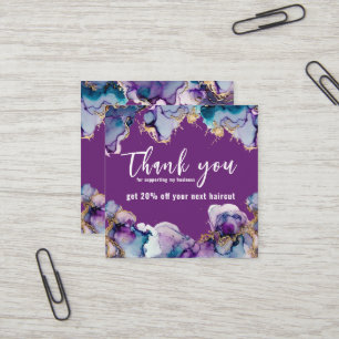 Thank You Purple Abstract Elegant Business  Square Business Card