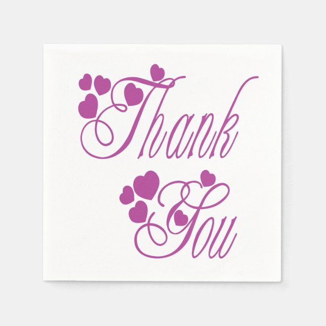 Thank You Purple And White Hearts - Wedding Party Napkin (Front)