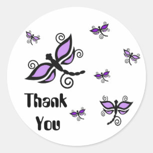 Thank You, purple digital art dragonflies Classic Round Sticker
