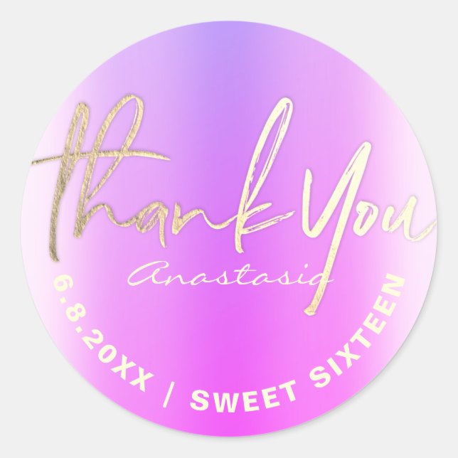 Thank You Purple Faux Foil Custom Classic Round Sticker (Front)
