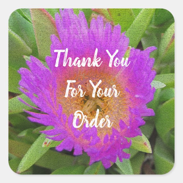 Thank You Purple Flower Customer Appreciation Square Sticker (Front)