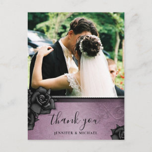 Thank You Purple Gothic Halloween Wedding Postcard