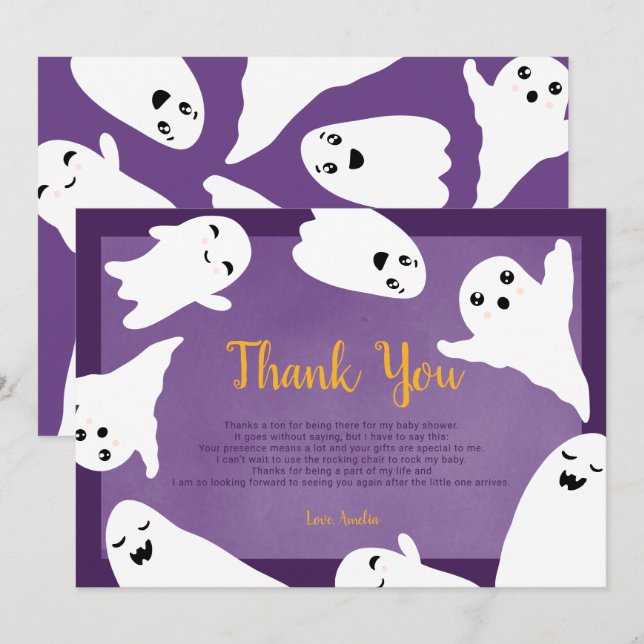 Thank you purple Halloween ghosts baby shower (Front/Back)