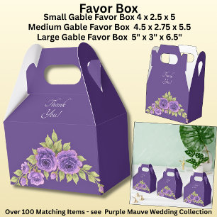 Thank You, Purple Mauve Flowers & White Wedding  Favor Box