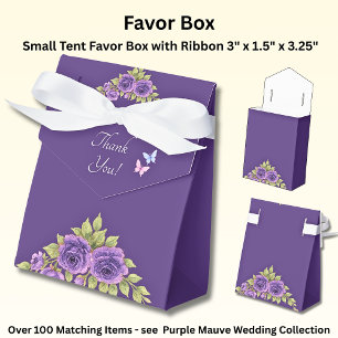 Thank You, Purple Mauve Flowers & White Wedding  Favor Box