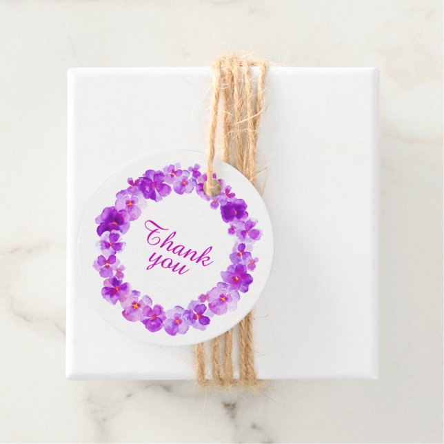 Thank you purple pansy wreath art  favour tags (In Situ)