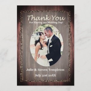 Thank You Purple Rustic Wooden  Wedding Photo Card