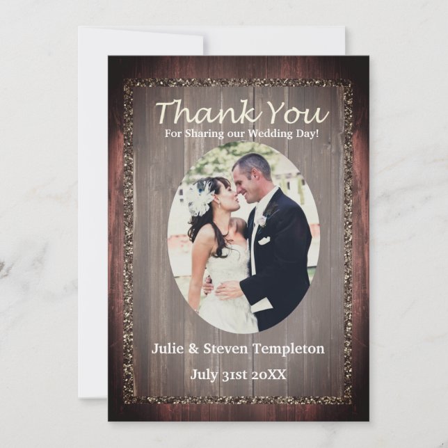 Thank You Purple Rustic Wooden  Wedding Photo Card (Front)