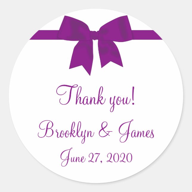 Thank You Purple Wedding Favour Stickers With Bow (Front)