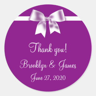 Thank You Purple Wedding Favour Stickers With Bow