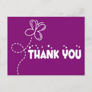 Thank You Purple & White Butterfly  Heart Wedding Postcard