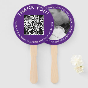 Thank You Purple White Website Promo QR Code Photo Hand Fan