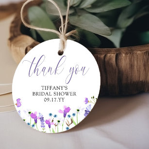 Thank You Purple Wildflower Bridal Shower Favour Tags