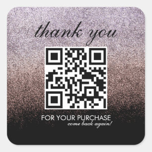 Thank You QR Code Script Pink Faux Glitter Square Sticker