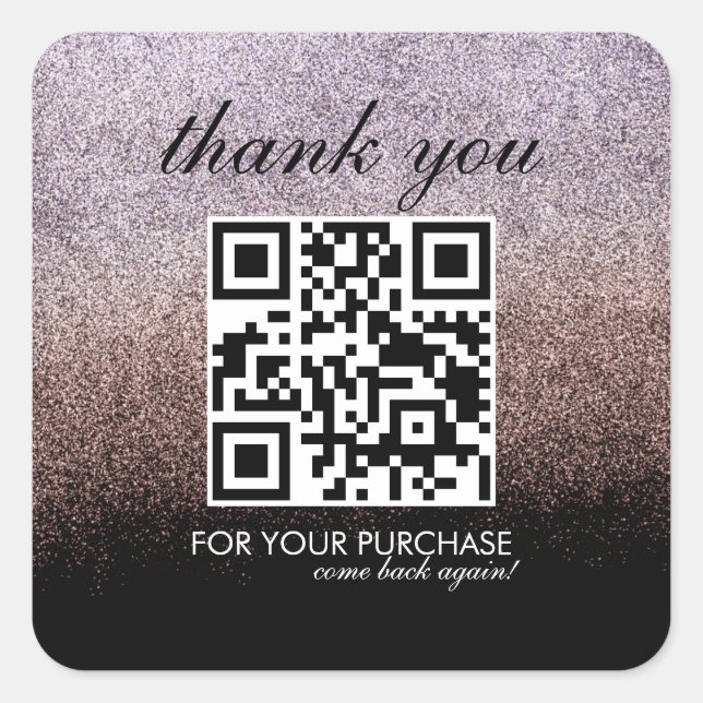  Thank You QR Code Script Pink Faux Glitter   Square Sticker (Front)