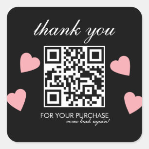  Thank You QR Code Script Pink Floating Hearts Square Sticker