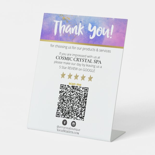 *~ THANK YOU - QR REVIEW Cosmos Galaxy Nebula AP8 Pedestal Sign (Front)