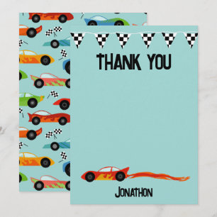 Thank you Racecar Birthday Party Kids Cars Card