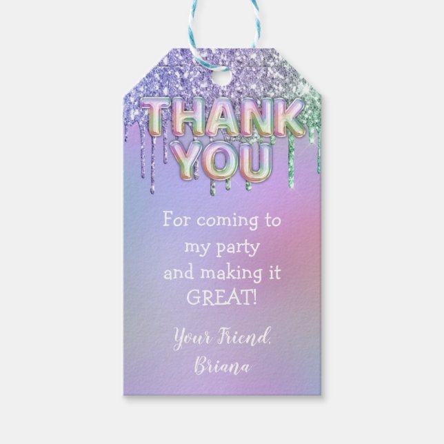 Thank You Rainbow Balloons Favours Tags (Front)