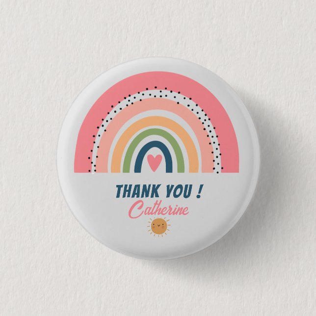 THANK YOU RAINBOW CUTE BOHO DESIGN 1 INCH ROUND BUTTON (Front)