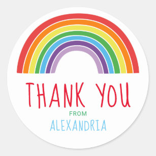 Thank You Rainbow Kids Birthday Party Classic Round Sticker