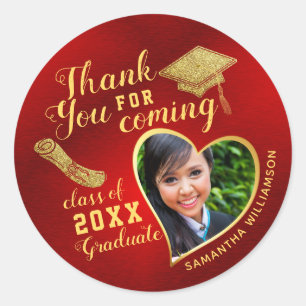 Thank You Red and Gold Class of 2025 Graduation Classic Round Sticker