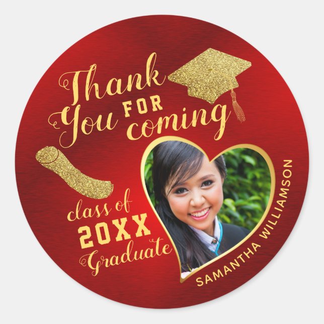 Thank You Red and Gold Class of 2025 Graduation Classic Round Sticker (Front)