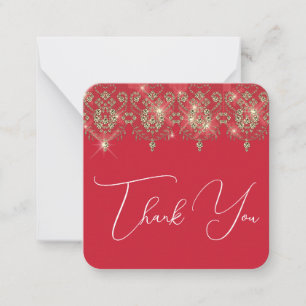 Thank you red and gold lace elegant sparkle look card