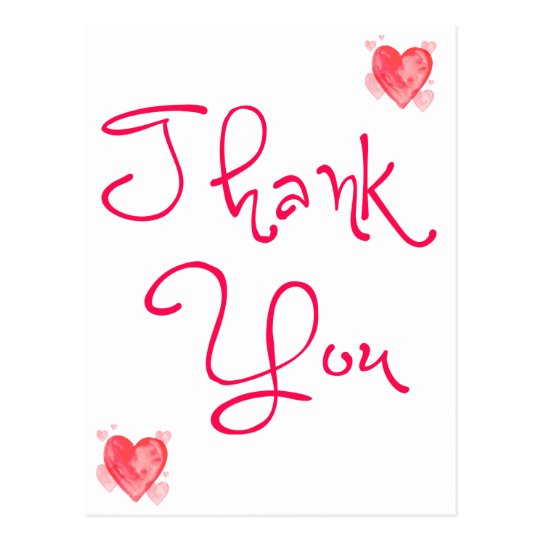 Thank You Red And Pink Heart Watercolor Postcard