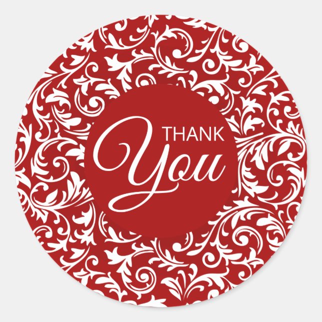 Thank You Red and White Bontanical Classic Round Sticker (Front)