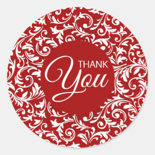Thank You Red and White Bontanical Classic Round Sticker