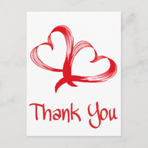 Thank You Red And White Double Heart Postcard