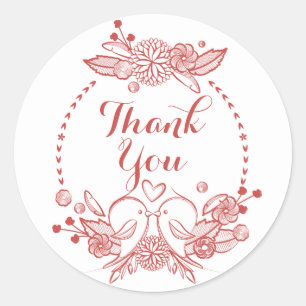 Thank You Red Burgundy LoveBirds Flower Stickers
