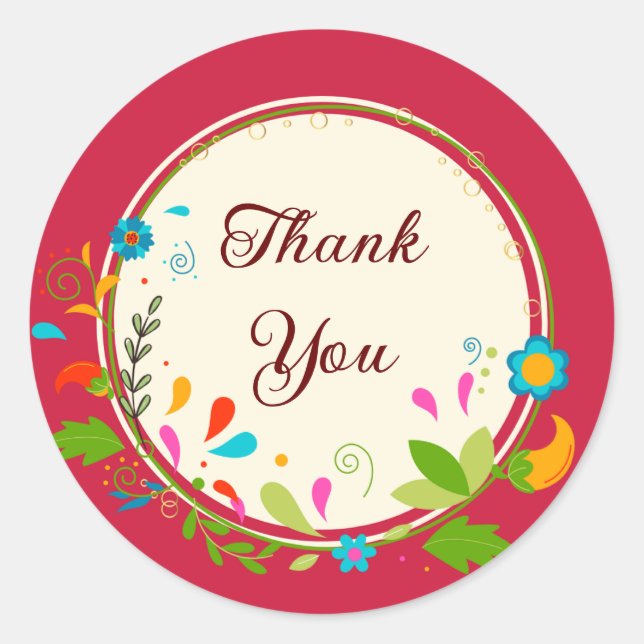 Thank you red classic round sticker (Front)
