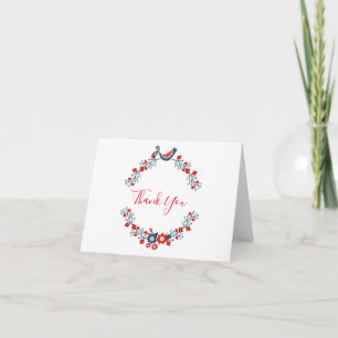 Thank you Red Floral Bird Modern Card