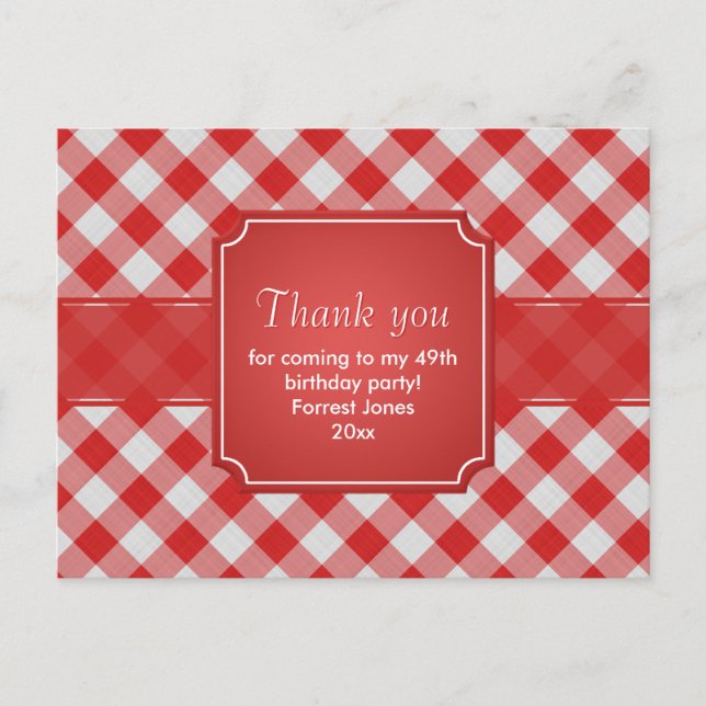 Thank You Red Gingham Checks Pattern Geometric Postcard (Front)