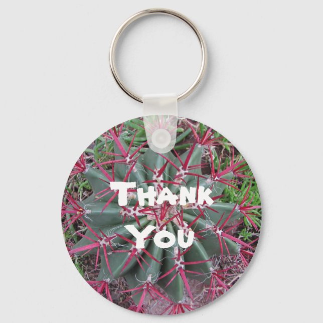 Thank You Red Green Barrel Cactus Close-up Photo Keychain (Front)