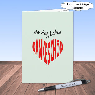 Thank you red heart Dankeschon Note Card
