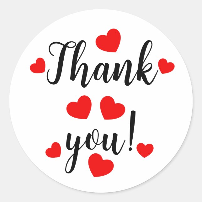 Thank you Red Hearts Classic Round Sticker (Front)