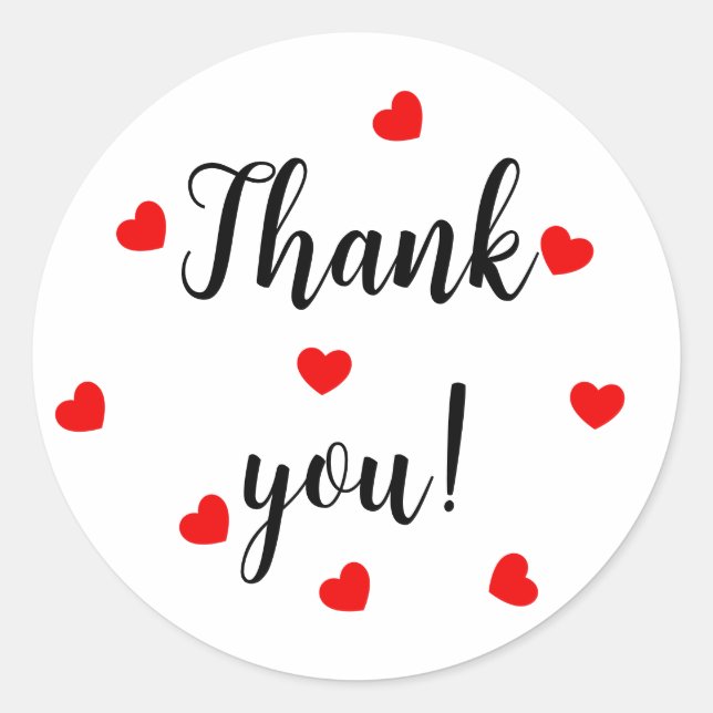 Thank you Red Hearts Classic Round Sticker (Front)