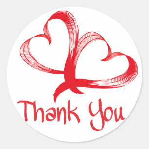 Thank You Red Hearts Love Stickers