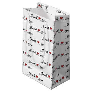 Thank You Red Hearts On White Small Gift Bag