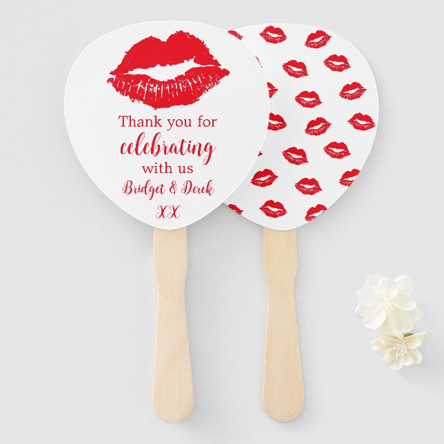 Thank You Red Kisses Personalised Hand Fan (Front and Back)