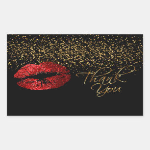 Thank You - Red Lips with Gold Confetti Sticker